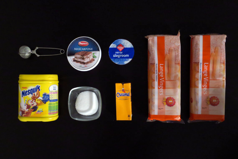 Ingrediënten alcoholvrije chocoladetiramisu