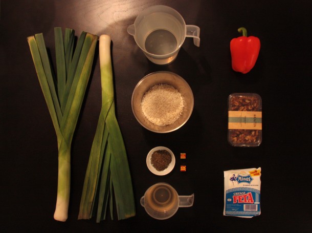 Ingrediënten preirisotto met fetakaas